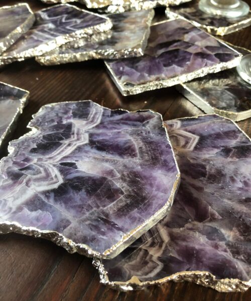 Amethyst Premium Coasters Natural Shape Silver Gilded Edge (set of 4) Gift