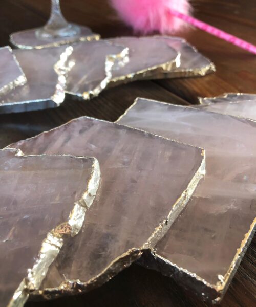 Rose Quartz Premium Coasters Natural Shape Silver Gilded Edge (set of 4) - Image 5