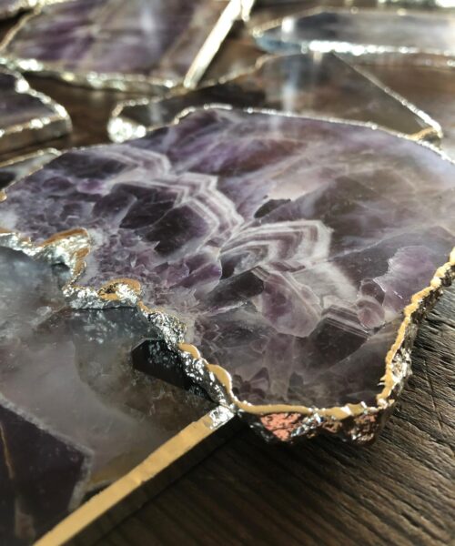 Amethyst Premium Coasters Natural Shape Silver Gilded Edge (set of 4) Gift - Image 4