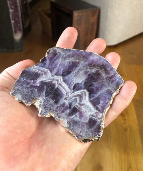 Amethyst Premium Coasters Natural Shape Silver Gilded Edge (set of 4) Gift - Image 5