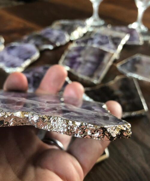 Amethyst Premium Coasters Natural Shape Silver Gilded Edge (set of 4) Gift - Image 6
