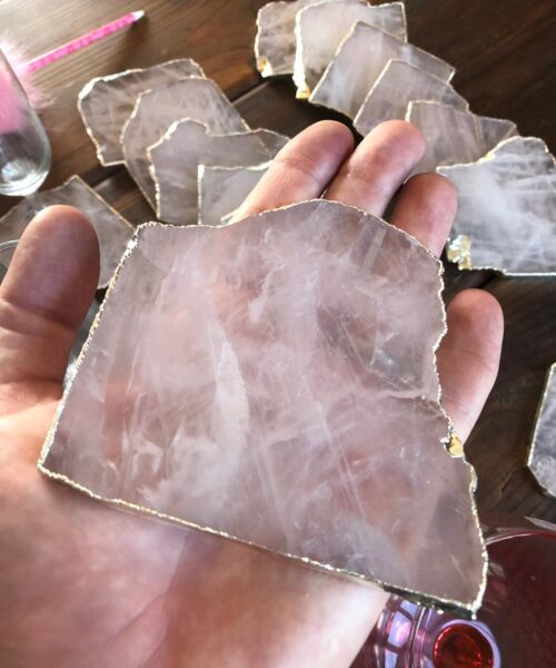 Rose Quartz Premium Coasters Natural Shape Silver Gilded Edge (set of 4) - Image 7