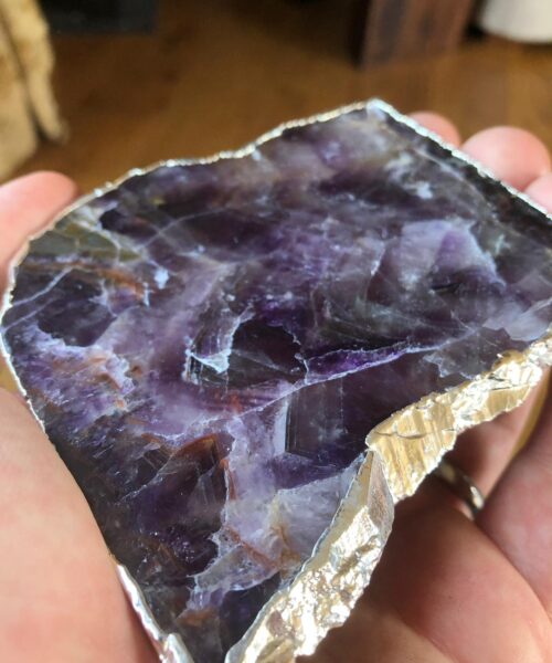 Amethyst Premium Coasters Natural Shape Silver Gilded Edge (set of 4) Gift - Image 7