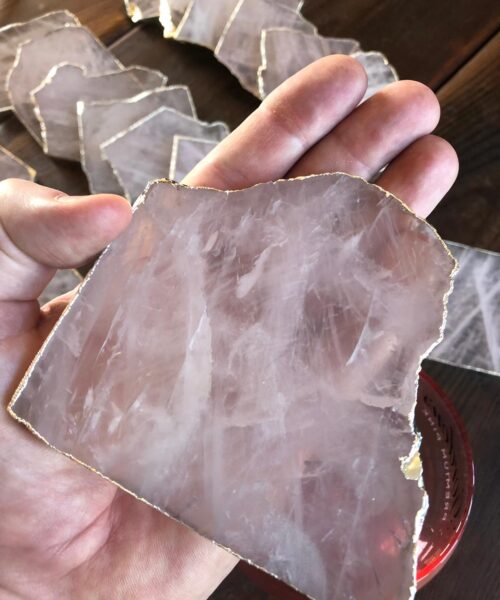 Rose Quartz Premium Coasters Natural Shape Silver Gilded Edge (set of 4) - Image 8