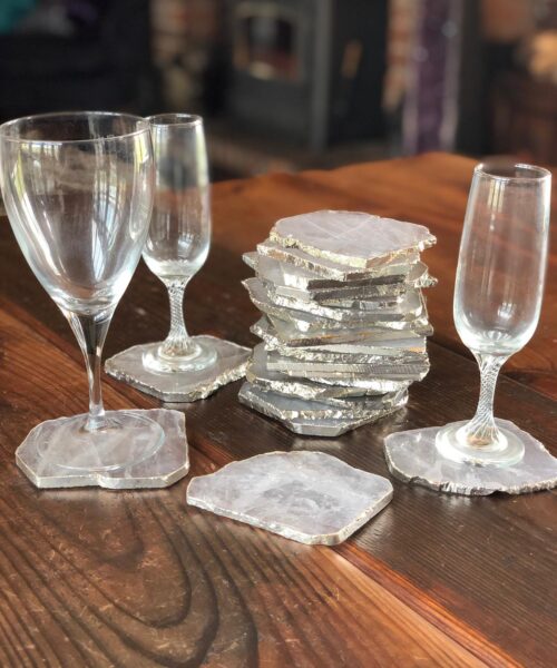 Alternative view of Clear Quartz Premium Coasters Natural Shape Silver Gilded Edge (set of 4)