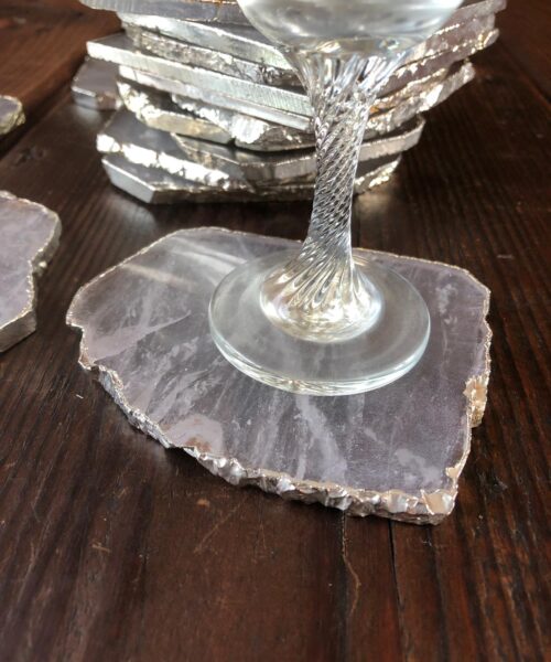 Clear Quartz Premium Coasters Natural Shape Silver Gilded Edge (set of 4) - Image 3