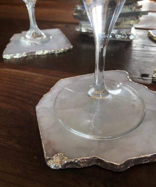 White Crystal Quartz Coasters Natural Shape Silver Gilded Edge (set of 4) - Image 4