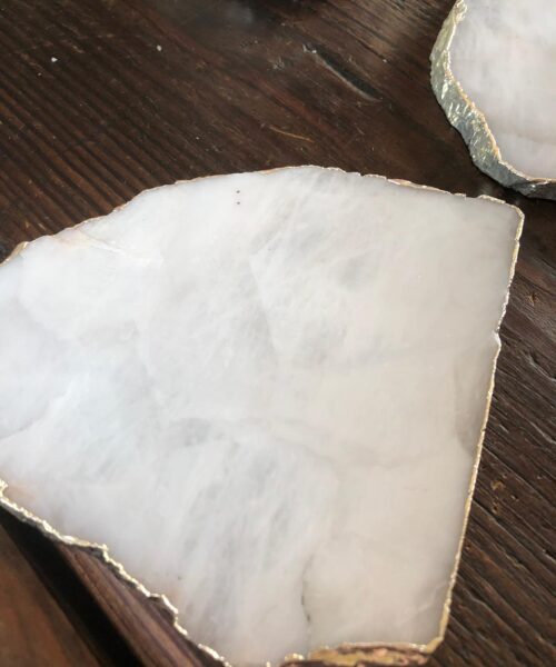 White Crystal Quartz Coasters Natural Shape Silver Gilded Edge (set of 4) - Image 5