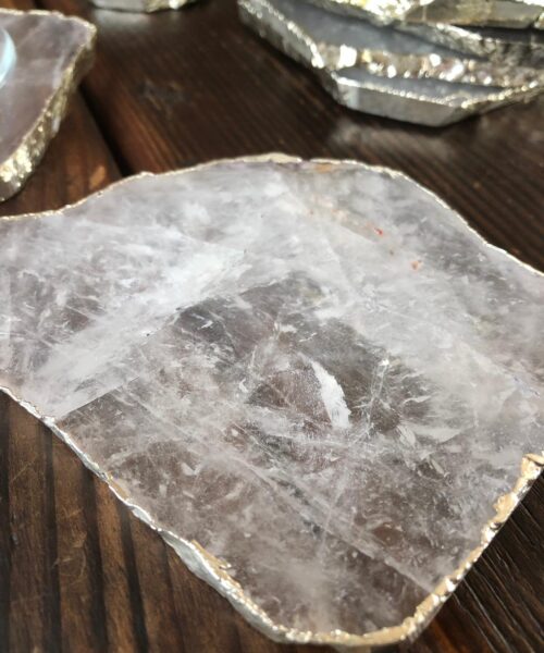 Clear Quartz Premium Coasters Natural Shape Silver Gilded Edge (set of 4) - Image 5