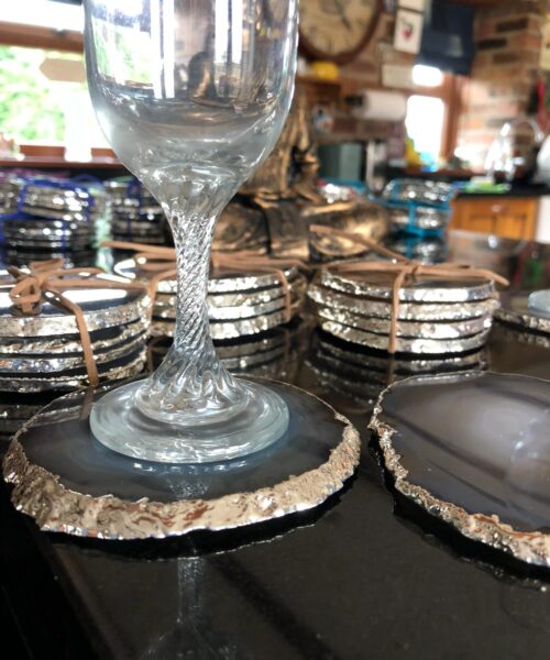 Alternative view of Natural Caramel Agate Silver Edge, Gilded, Microcrystalline Quartz Premium Coasters (Set of 4) Gift