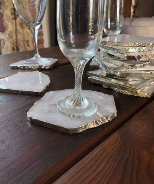 White Crystal Quartz Coasters Natural Shape Silver Gilded Edge (set of 4) - Image 7