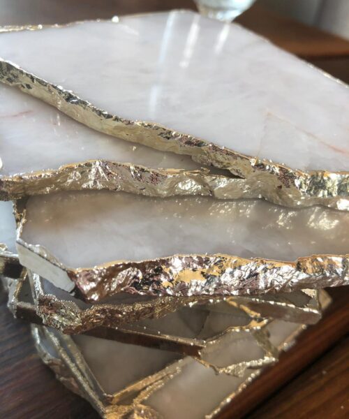 White Crystal Quartz Coasters Natural Shape Silver Gilded Edge (set of 4) - Image 8