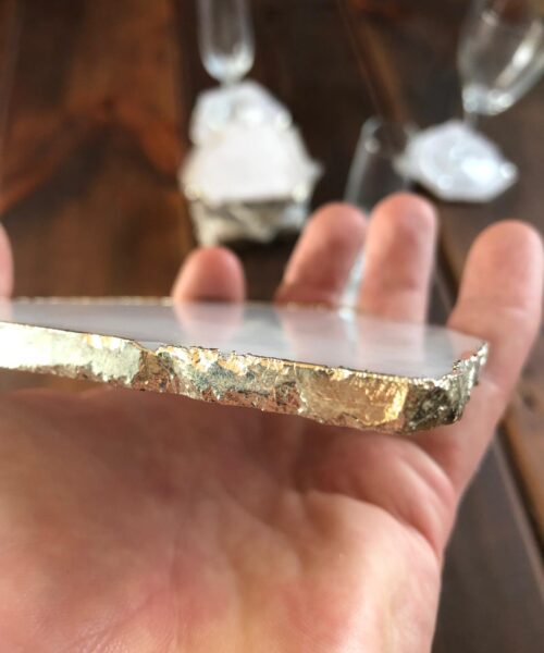 White Crystal Quartz Coasters Natural Shape Silver Gilded Edge (set of 4) - Image 10