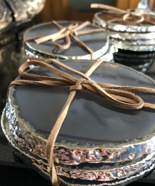 Natural Caramel Agate Silver Edge, Gilded, Microcrystalline Quartz Premium Coasters (Set of 4) Gift