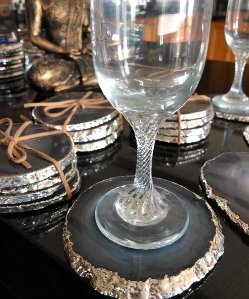 Natural Caramel Agate Silver Edge, Gilded, Microcrystalline Quartz Premium Coasters (Set of 4) Gift - Image 3