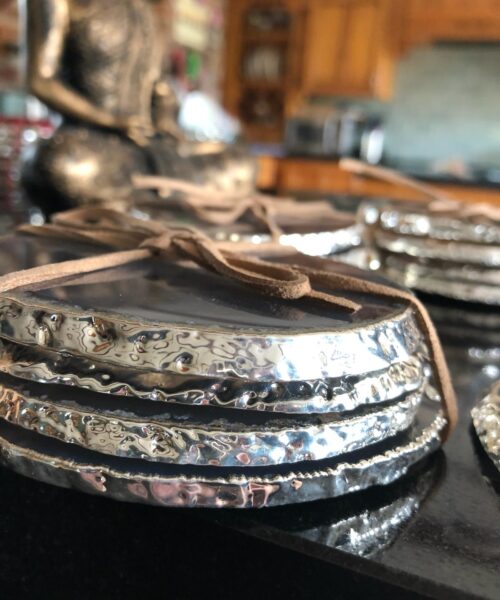 Natural Caramel Agate Silver Edge, Gilded, Microcrystalline Quartz Premium Coasters (Set of 4) Gift - Image 5