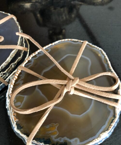 Natural Caramel Agate Silver Edge, Gilded, Microcrystalline Quartz Premium Coasters (Set of 4) Gift - Image 8