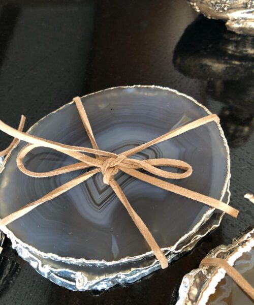 Natural Caramel Agate Silver Edge, Gilded, Microcrystalline Quartz Premium Coasters (Set of 4) Gift - Image 9