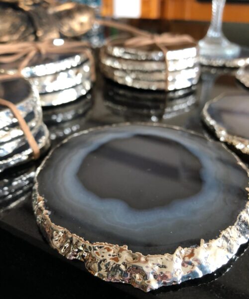Natural Caramel Agate Silver Edge, Gilded, Microcrystalline Quartz Premium Coasters (Set of 4) Gift - Image 10