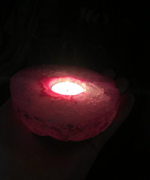 Large Pink Agate Slice Microcrystalline Quartz Tealight Candle Holder Ornament Gift - Image 13