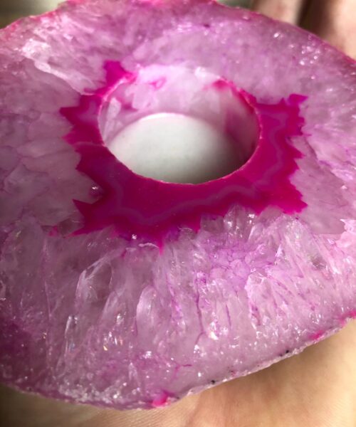 Large Pink Agate Slice Microcrystalline Quartz Tealight Candle Holder Ornament Gift - Image 7