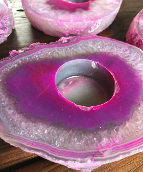 Large Pink Agate Slice Microcrystalline Quartz Tealight Candle Holder Ornament Gift - Image 8