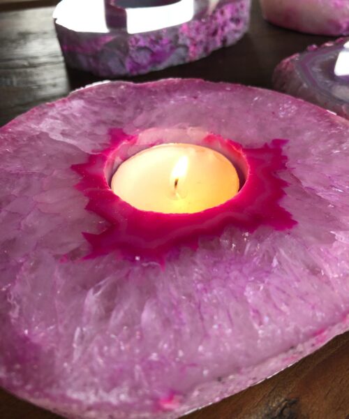 Large Pink Agate Slice Microcrystalline Quartz Tealight Candle Holder Ornament Gift - Image 10