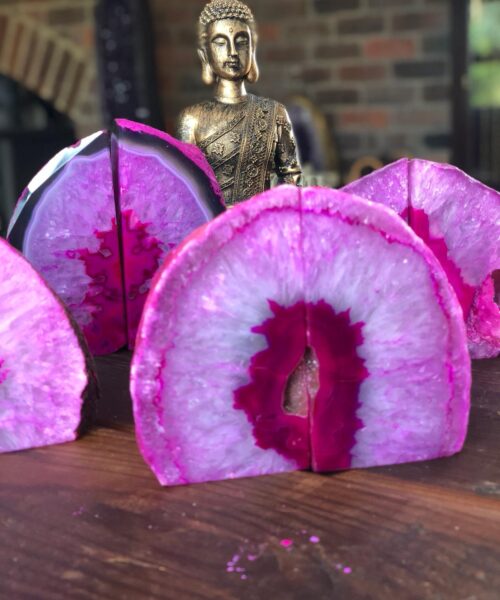 Pink Natural Edge Microcrystalline Quartz Premium Bookends Ornament Gift