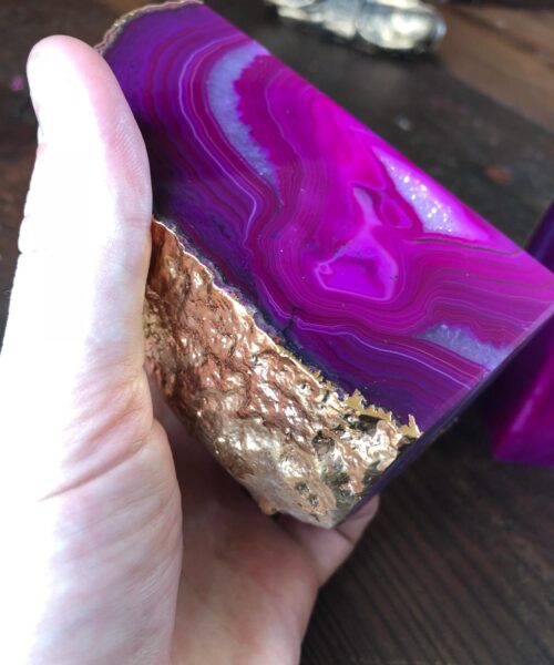 Pink Agate 24ct Gold Edge Microcrystalline Quartz Premium Bookends Ornament Gift - Image 11