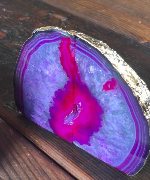 Pink Agate 24ct Gold Edge Microcrystalline Quartz Premium Bookends Ornament Gift - Image 3