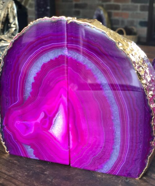 Pink Agate 24ct Gold Edge Microcrystalline Quartz Premium Bookends Ornament Gift - Image 4