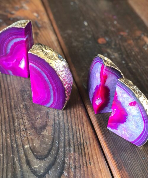 Pink Agate 24ct Gold Edge Microcrystalline Quartz Premium Bookends Ornament Gift - Image 5