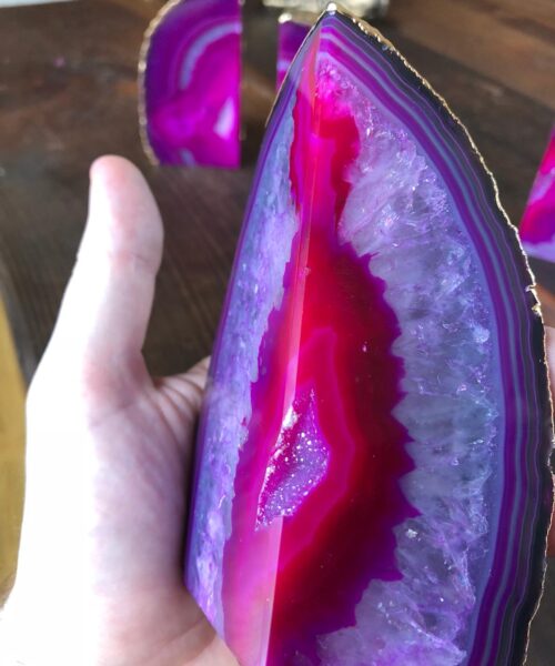 Pink Agate 24ct Gold Edge Microcrystalline Quartz Premium Bookends Ornament Gift - Image 6