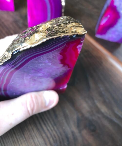 Pink Agate 24ct Gold Edge Microcrystalline Quartz Premium Bookends Ornament Gift - Image 7