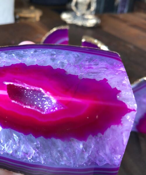 Pink Agate 24ct Gold Edge Microcrystalline Quartz Premium Bookends Ornament Gift - Image 8