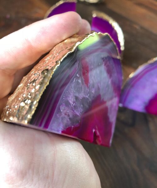Pink Agate 24ct Gold Edge Microcrystalline Quartz Premium Bookends Ornament Gift - Image 9