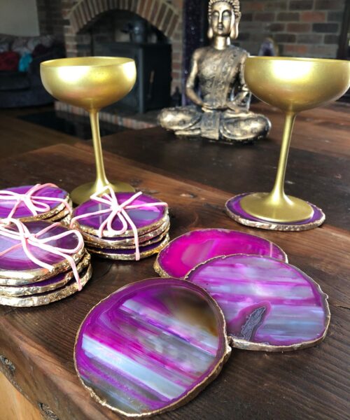 Alternative view of Pink Agate 24ct Gold Edge, Gilded, Microcrystalline Quartz Premium Coasters (Set of 4) Gift