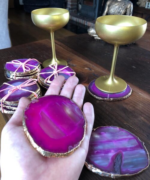 Pink Agate 24ct Gold Edge, Gilded, Microcrystalline Quartz Premium Coasters (Set of 4) Gift - Image 11