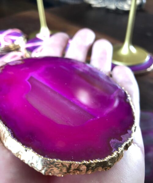 Pink Agate 24ct Gold Edge, Gilded, Microcrystalline Quartz Premium Coasters (Set of 4) Gift - Image 12