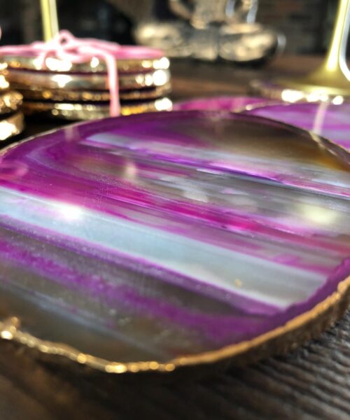 Pink Agate 24ct Gold Edge, Gilded, Microcrystalline Quartz Premium Coasters (Set of 4) Gift - Image 3