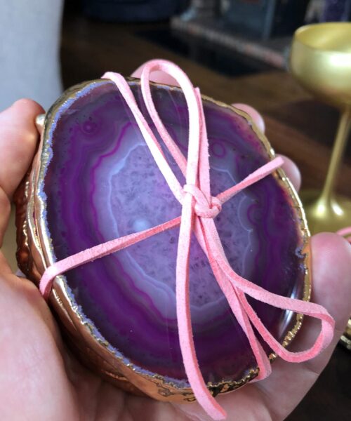 Pink Agate 24ct Gold Edge, Gilded, Microcrystalline Quartz Premium Coasters (Set of 4) Gift - Image 5
