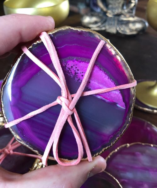 Pink Agate 24ct Gold Edge, Gilded, Microcrystalline Quartz Premium Coasters (Set of 4) Gift - Image 6