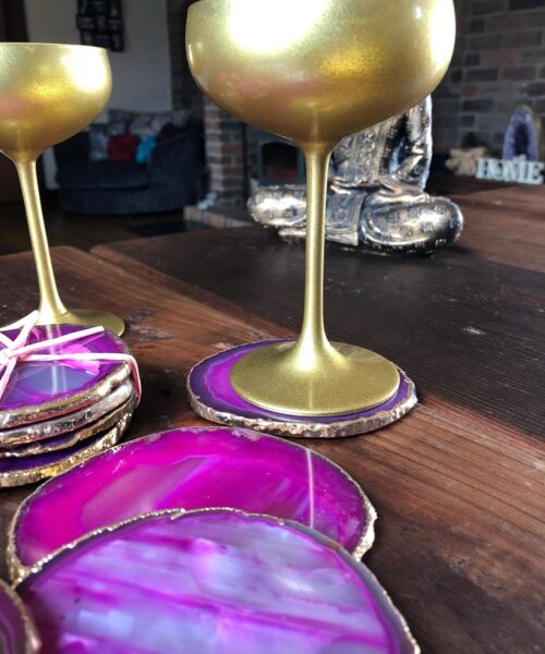 Pink Agate 24ct Gold Edge, Gilded, Microcrystalline Quartz Premium Coasters (Set of 4) Gift - Image 7