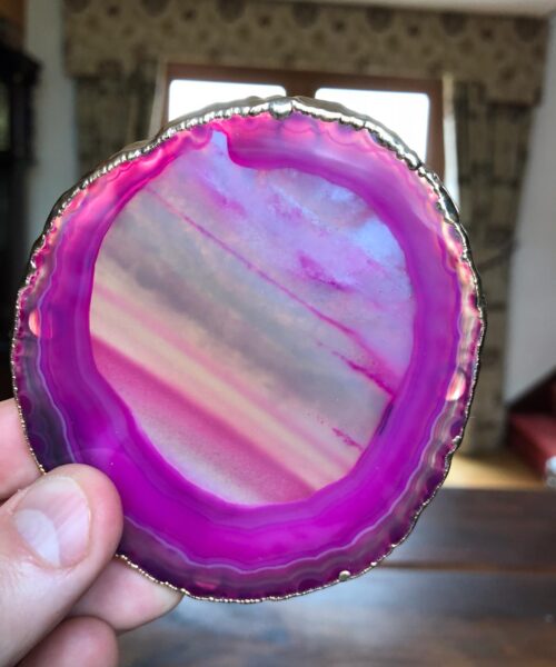 Pink Agate 24ct Gold Edge, Gilded, Microcrystalline Quartz Premium Coasters (Set of 4) Gift - Image 8