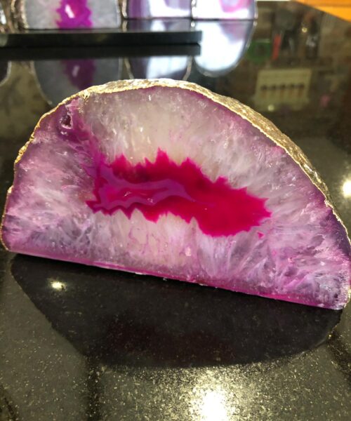 Large Pink Agate End Microcrystalline Quartz Gold Gilded 24ct Gold Tealight Candle Holder - Image 10