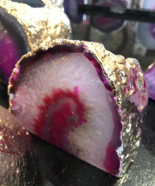 Large Pink Agate End Microcrystalline Quartz Gold Gilded 24ct Gold Tealight Candle Holder - Image 11