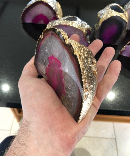 Large Pink Agate End Microcrystalline Quartz Gold Gilded 24ct Gold Tealight Candle Holder - Image 13