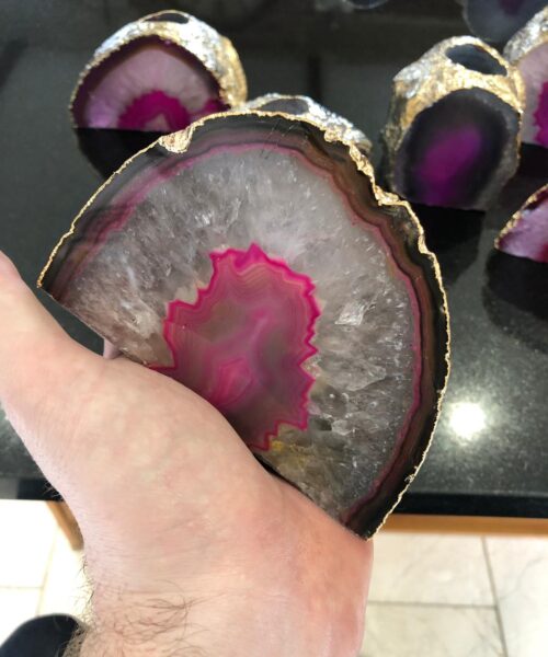 Large Pink Agate End Microcrystalline Quartz Gold Gilded 24ct Gold Tealight Candle Holder - Image 15