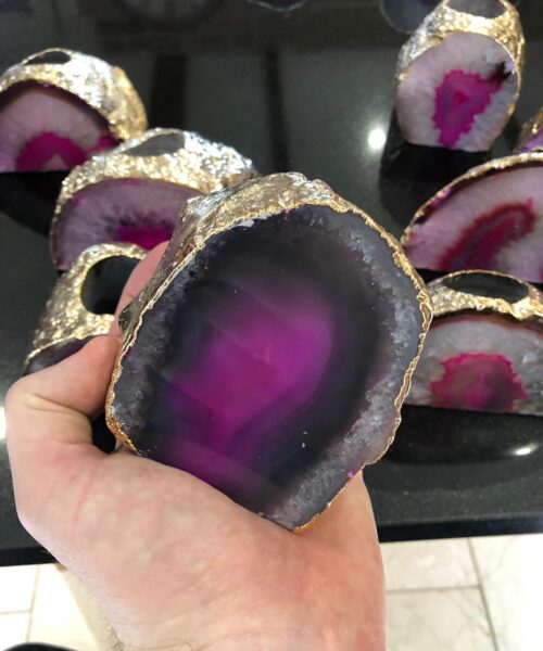Large Pink Agate End Microcrystalline Quartz Gold Gilded 24ct Gold Tealight Candle Holder - Image 16