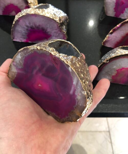 Large Pink Agate End Microcrystalline Quartz Gold Gilded 24ct Gold Tealight Candle Holder - Image 17